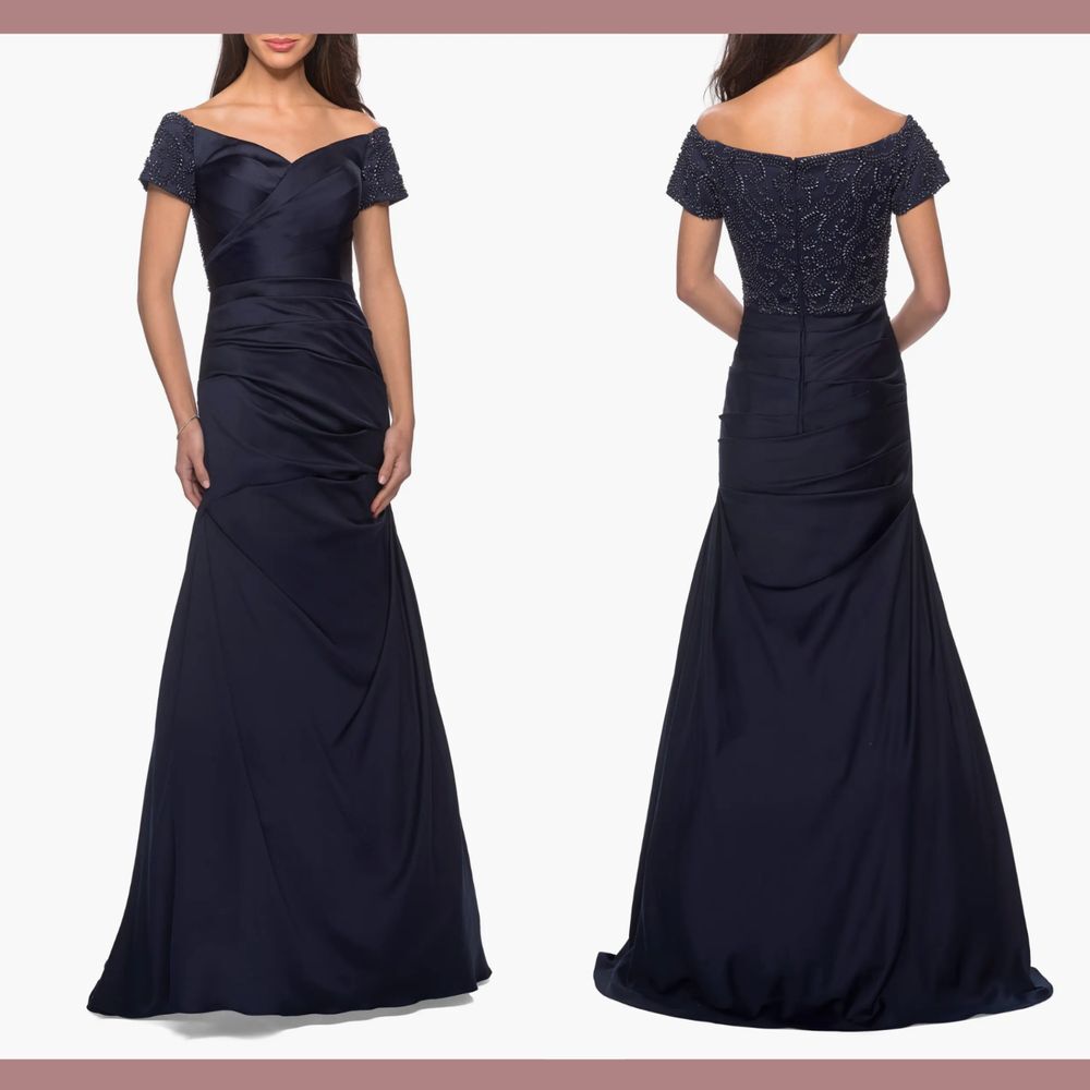La Femme Navy One Shoulder Dress